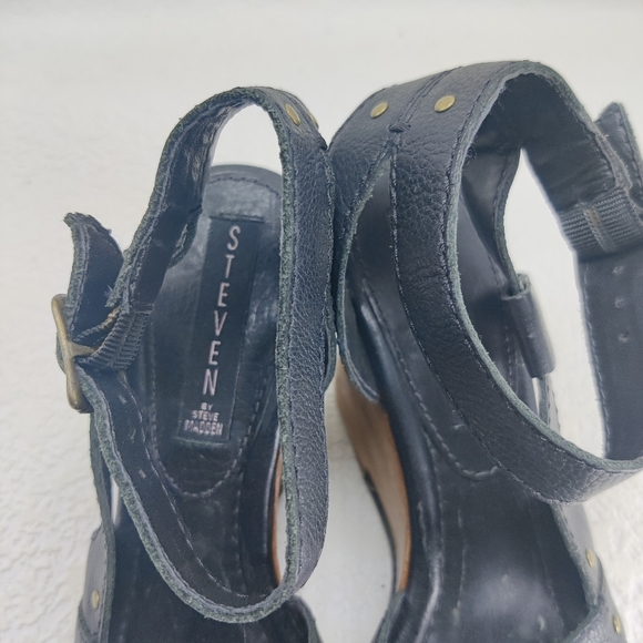 Steve Madden Wood Platform Wedge Heels Leather Ankle Strap Open Toe Sz 7 #224 - Picture 5 of 13